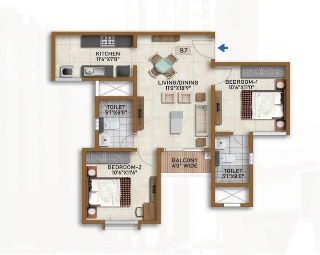 Mahindra Eden 2 BHK Floor Plan