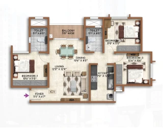 Mahindra Eden 3 BHK Floor Plan